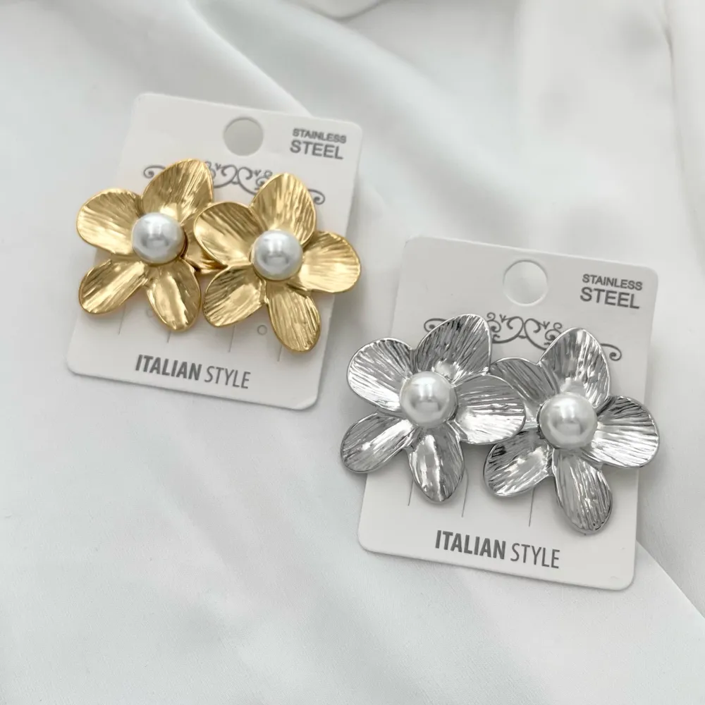 Fiore con Perla-Orecchini in Acciaio - OAP-729-15