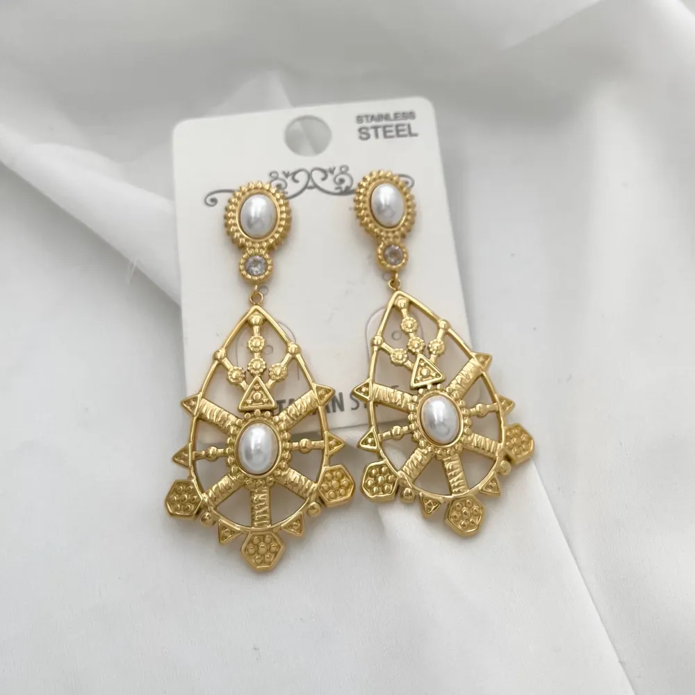 Ovale con Goccia-Orecchini in Acciaio - OAP-729-19