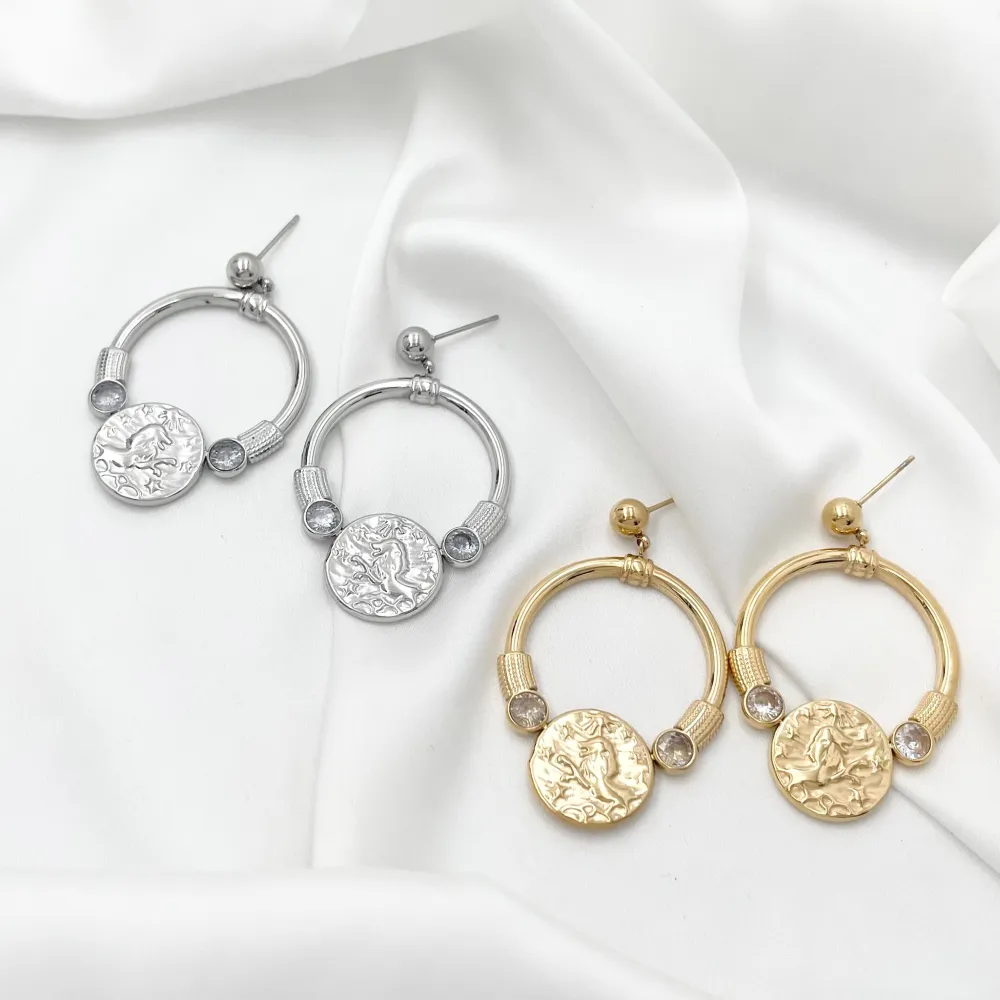 Cerchio con Tondo-Orecchini in Acciaio - OAP-729-34