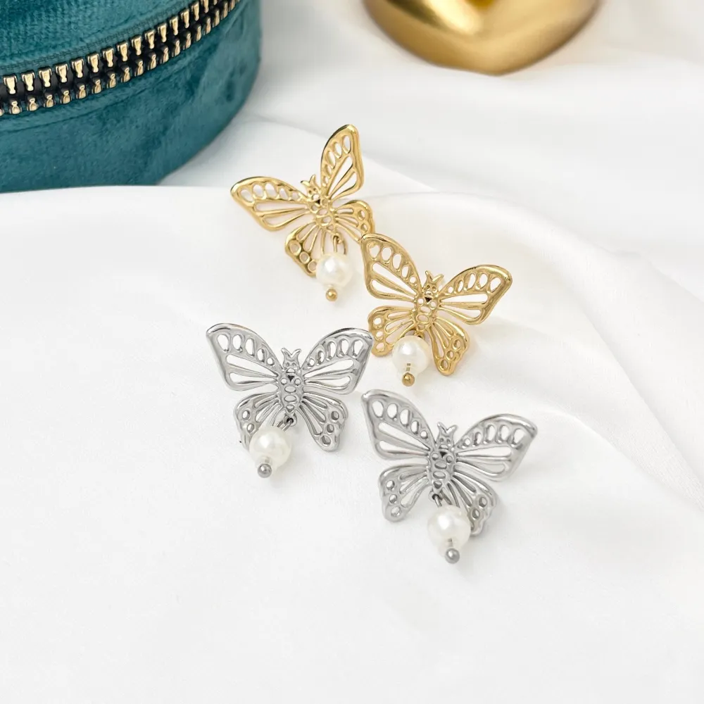 Farfalla con Perla-Orecchini in Acciaio - OAP-732-271