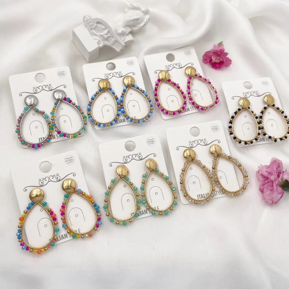 Goccia con Cristalli-Orecchini in Acciaio - OAP-732-32