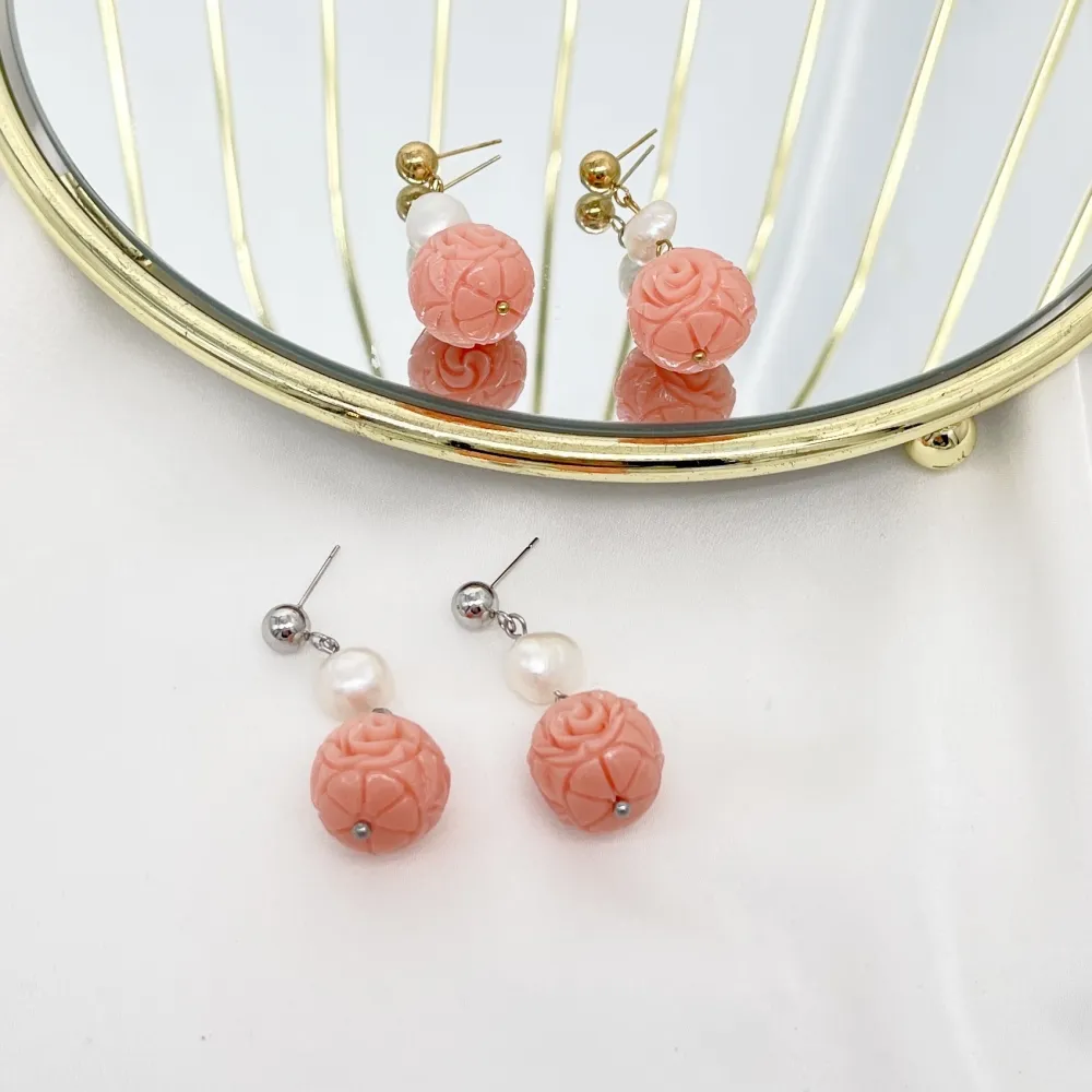 Pallina Fiore Rosa-Orecchini in Acciaio - OAP-765-22