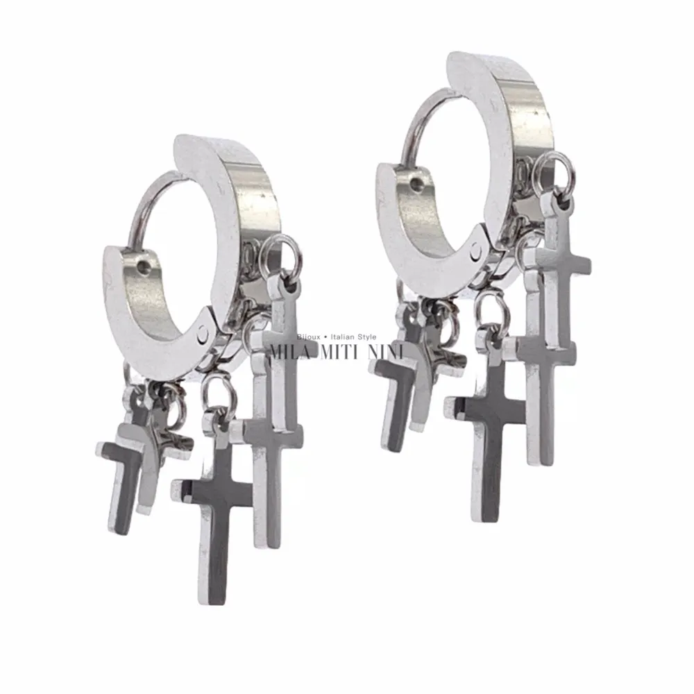 OAP7772-Croce -Orecchini a Cerchio in Acciaio - OAP7772-Croce -Orecchini a Cerchio in Acciaio