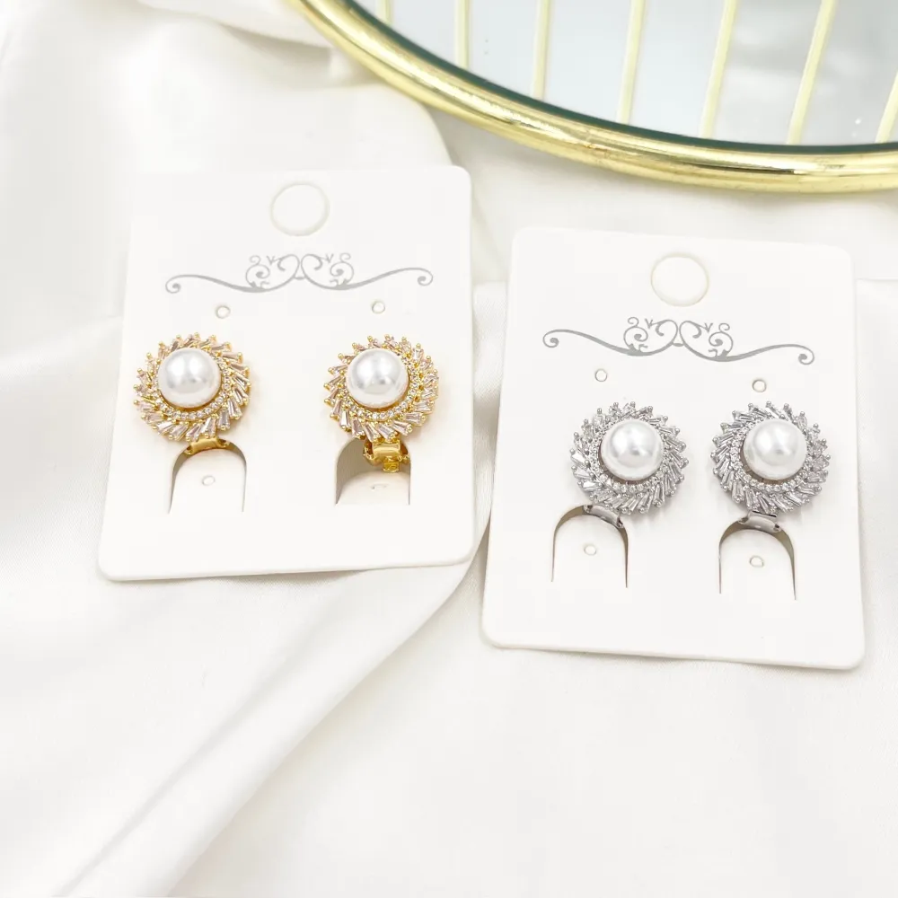 Cerchio con perla-Orecchini a Clip con Zirconia - OMK-493-35