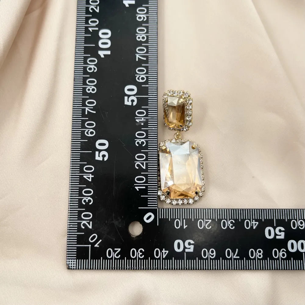 Doppio Pietra Rettangolare-Orecchini Moda Vetro - OMM-520-005