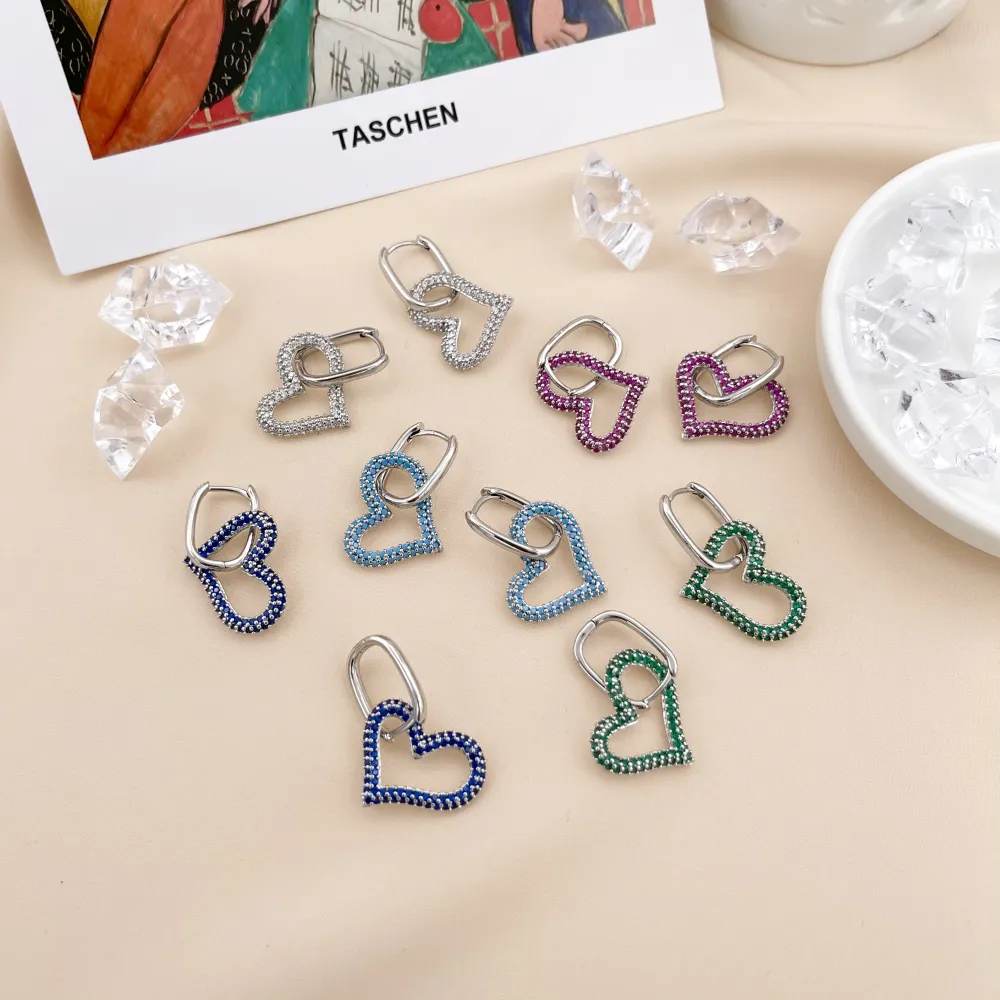 OMZ7385-Cuore Pendente- Orecchini con Zircone - OMZ7385-Cuore Pendente- Orecchini con Zircone