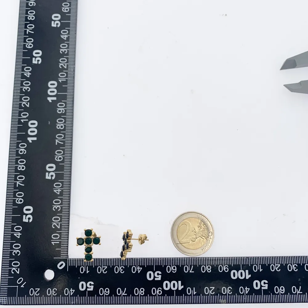 Croce con Strass-12Paia Orecchini a Lobo in Acciaio - OPA-103-AA2410E