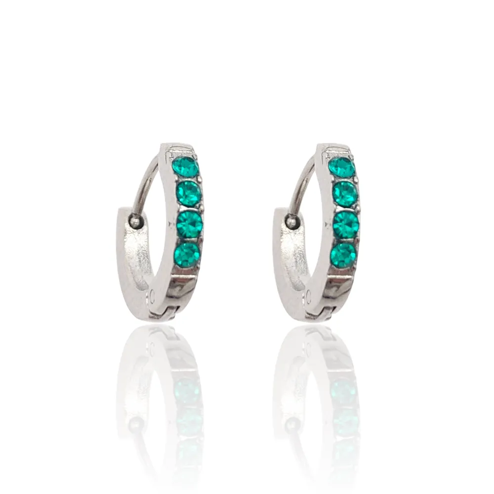 Cerchio 2x8mm con Strass Colorati-12Paia Orecchini in Acciaio - OPA-103-AA2458E 8mm