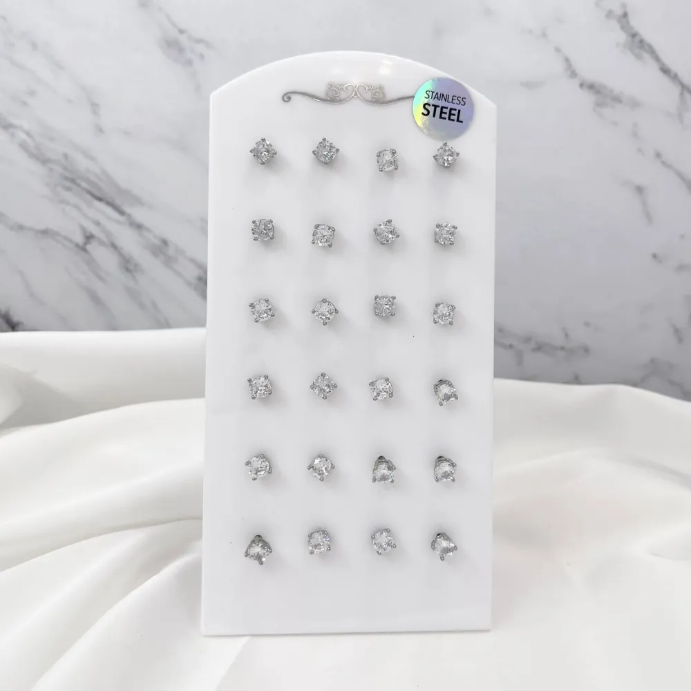 Punto Luce 5mm 4 Griffe -12 Paia Orecchini in Acciaio - OPA-103-AA246E 5mm