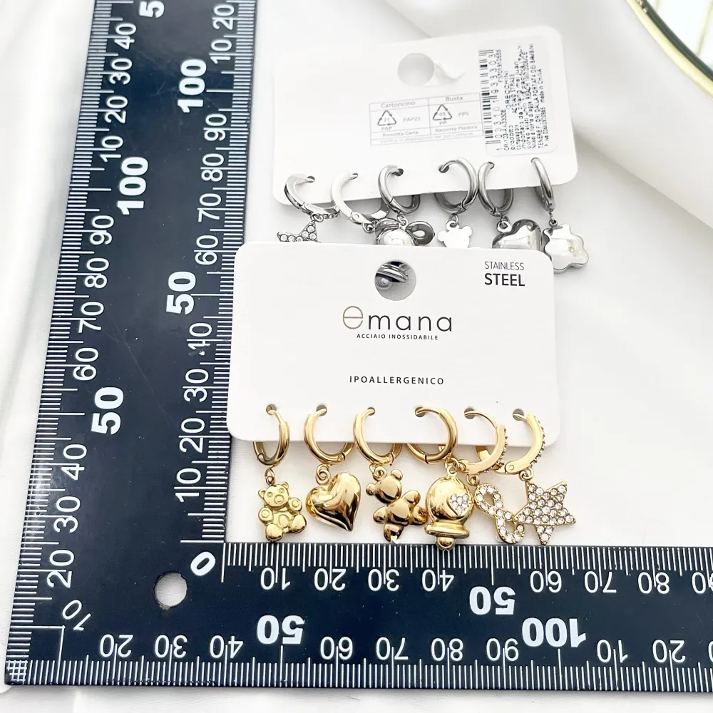 Orsetto Cuore Stella - Set 6pz Orecchini in Acciaio - OPA-103-AA3330E