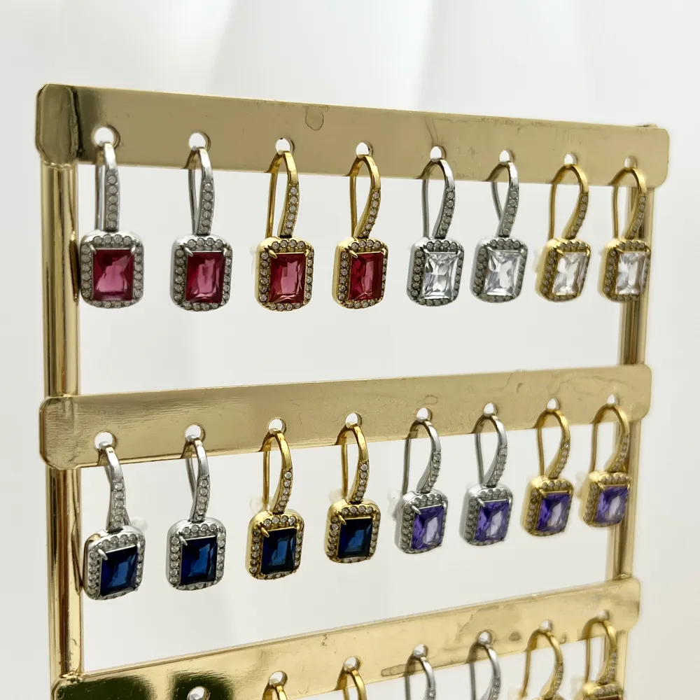 Punto Luce Rettangolare-12Paia Orecchini in Acciaio con Espositore - OPA-103-AA4706E