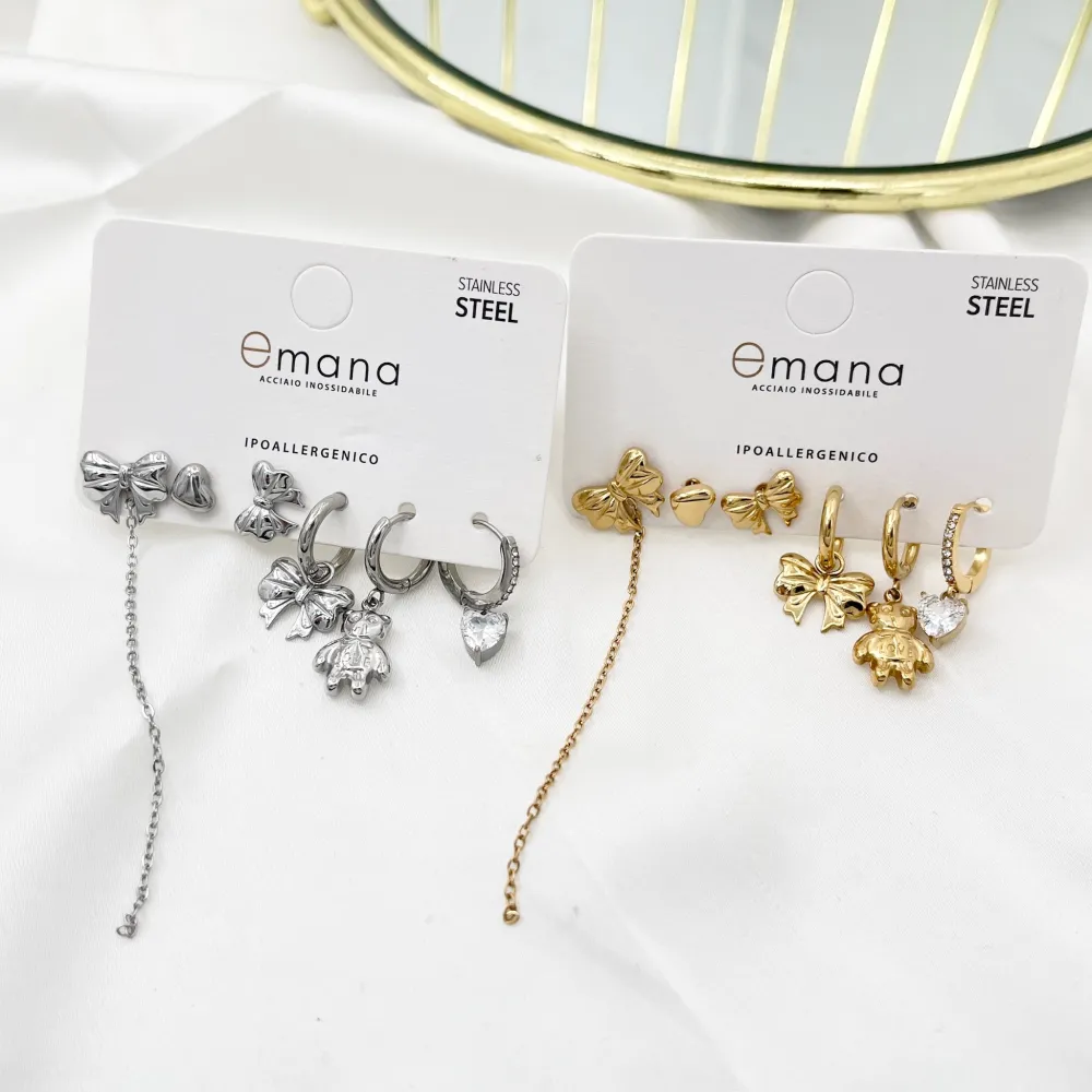 Fiocco Orso- Set 6pz Orecchini in Acciaio - OPA-103-AA5292E