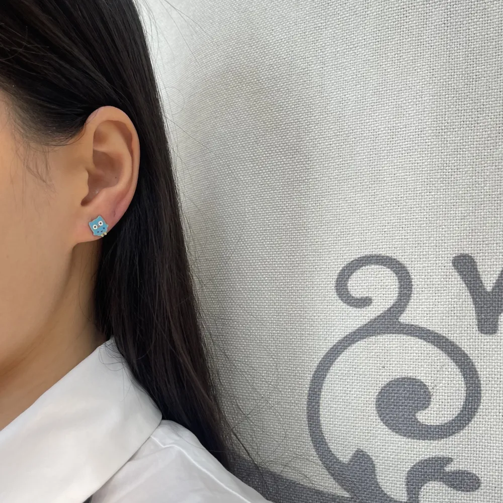 Gufo Smaltato Colorato-Orecchini a Lobo in Acciaio - OPA-103-AA647E