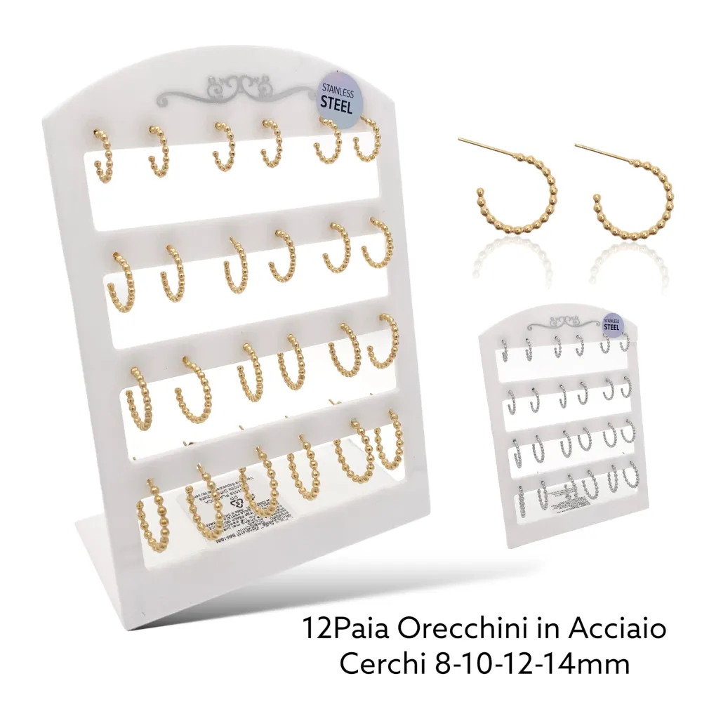Cerchio Scalare Pallina 8-10-12-14mm-12Paia Orecchini in Acciaio - OPA-103-AA696E 8-10-12-14mm