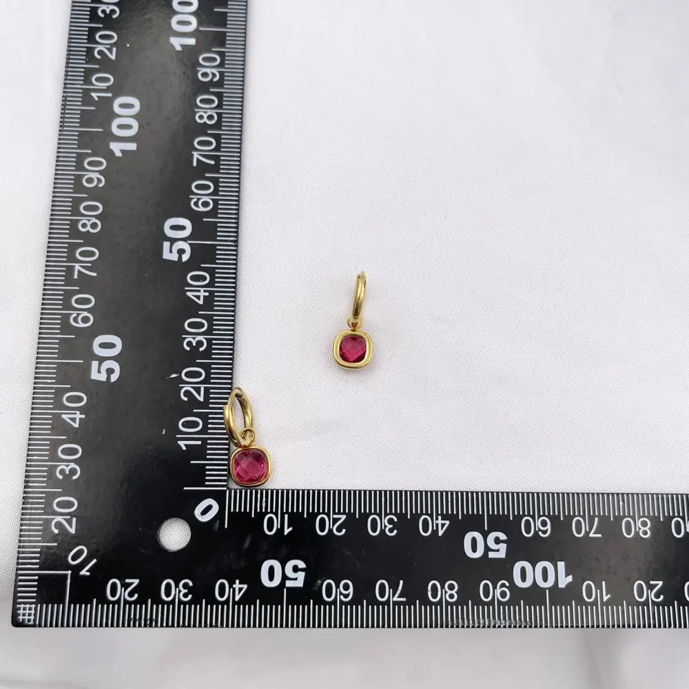 Cerchio con Piedtra Quadrata-12Paia Orecchini in Acciaio - OPA103-AA70E