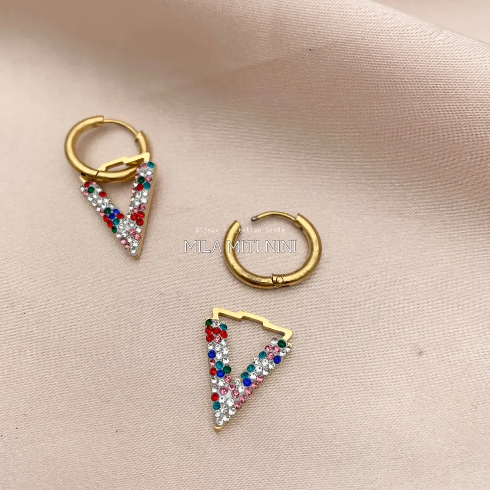 OPA450-392-Cerchio con V-12 Paia Orecchini in Acciaio - OPA-413-1055