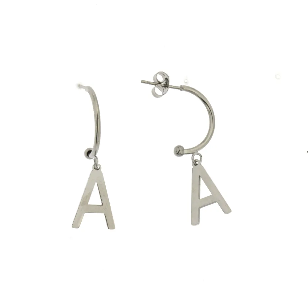 OPA5016-Iniziale- 12 Paia Orecchini a Cerchio in Acciaio - OPA413-150-Iniziale- 12 Paia Orecchini a Cerchio in Acciaio