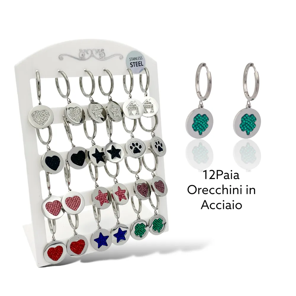 Tondo con Soggetti Mix-12Paia Orecchini in Acciaio - OPA-413-745