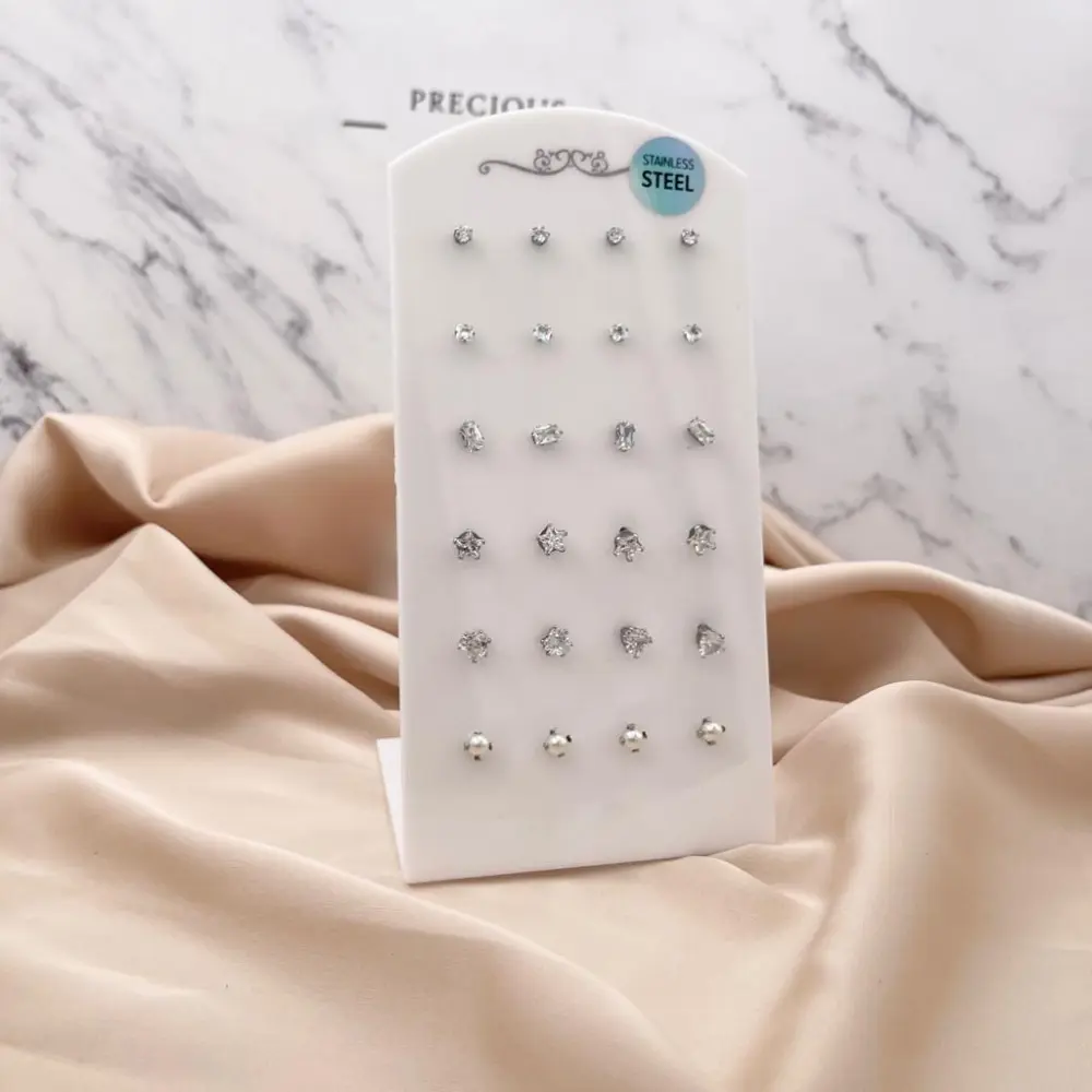 Misto con Zirconia-12 Paia Orecchini in Acciaio - OPA-445-22S