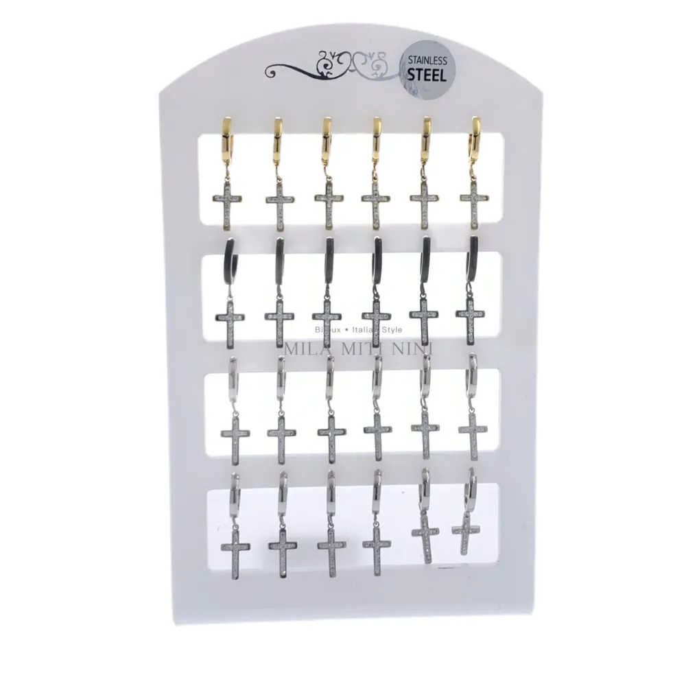 Croce Strass-12Paia Orecchini in Acciaio - OPA450-3