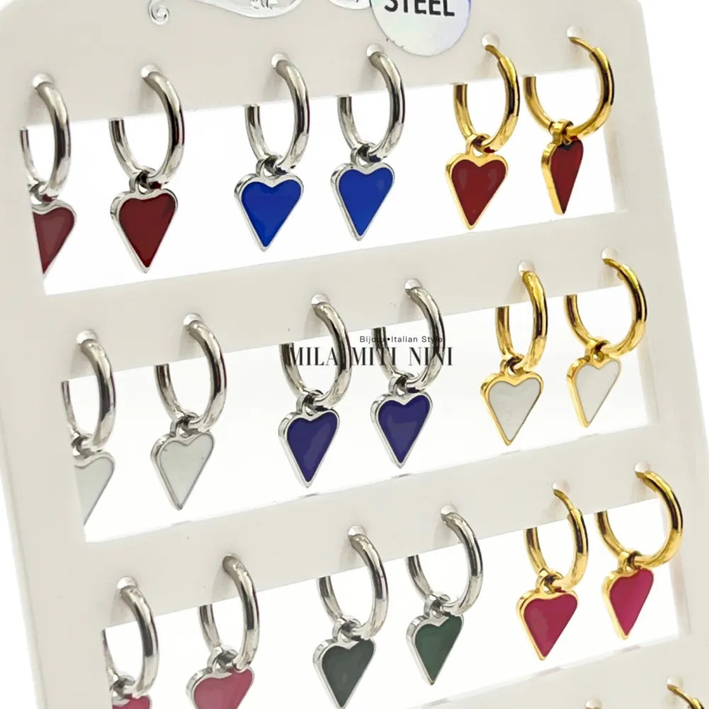 OPA450-346-2x10mm Cuore Smaltato-12 Paia Orecchini in Acciaio - OPA-450-346 2x10mm