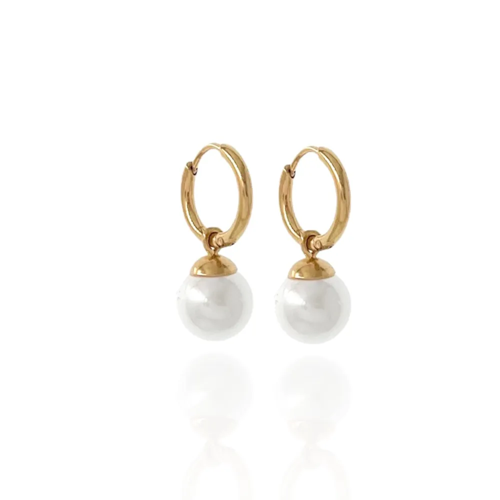 Cerchio 1.60x10mm con Perla-Orecchini in Acciaio - OPA-450-375 1.6x10mm