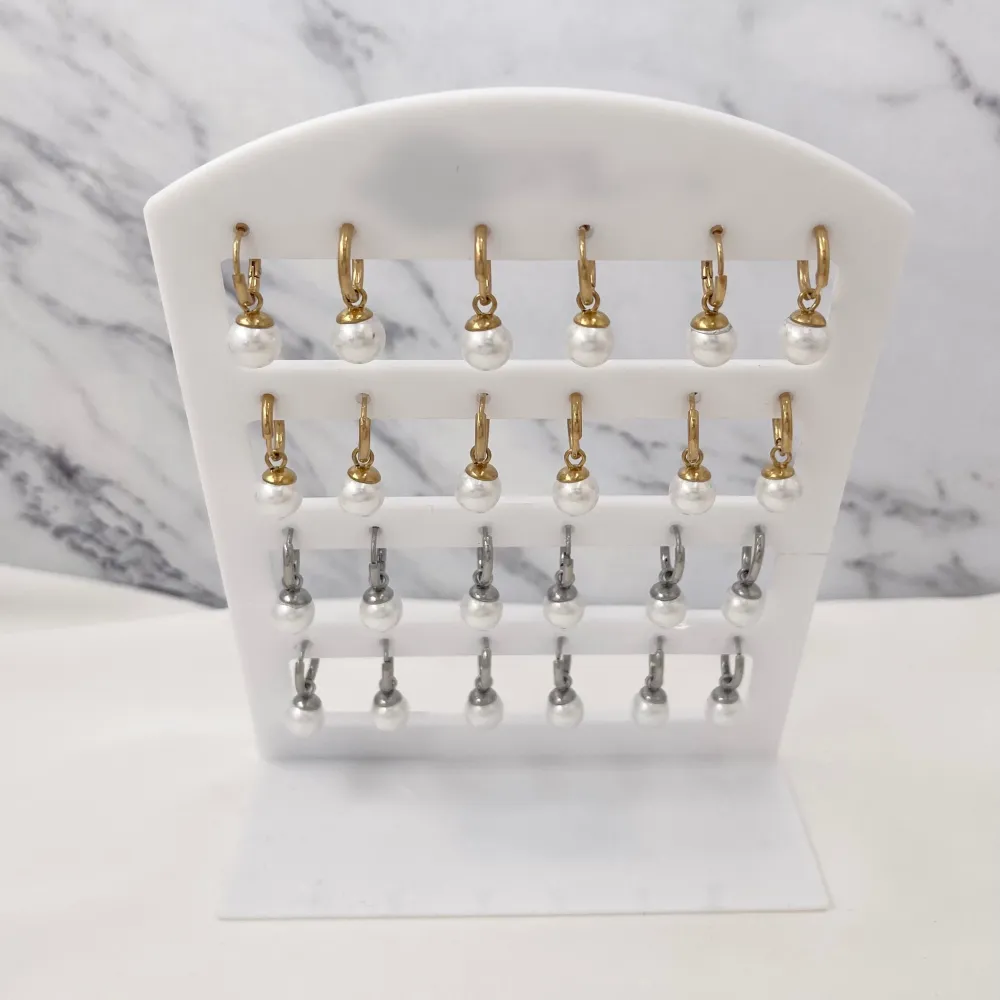 Cerchio 1.60x8mm con Perla-Orecchini in Acciaio - OPA-450-375 1.6x8mm