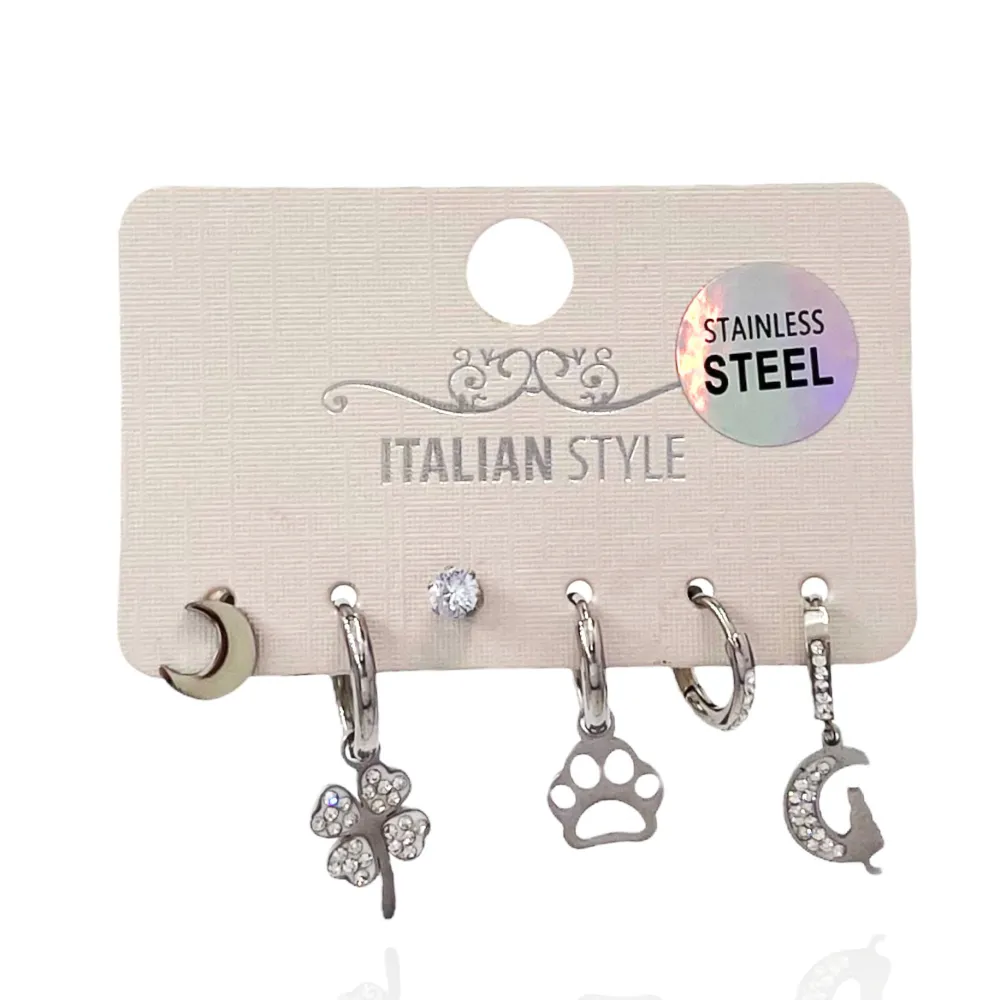 Zampa e Gatto-Set 6pz Orecchini in Acciaio - OPA-450-430