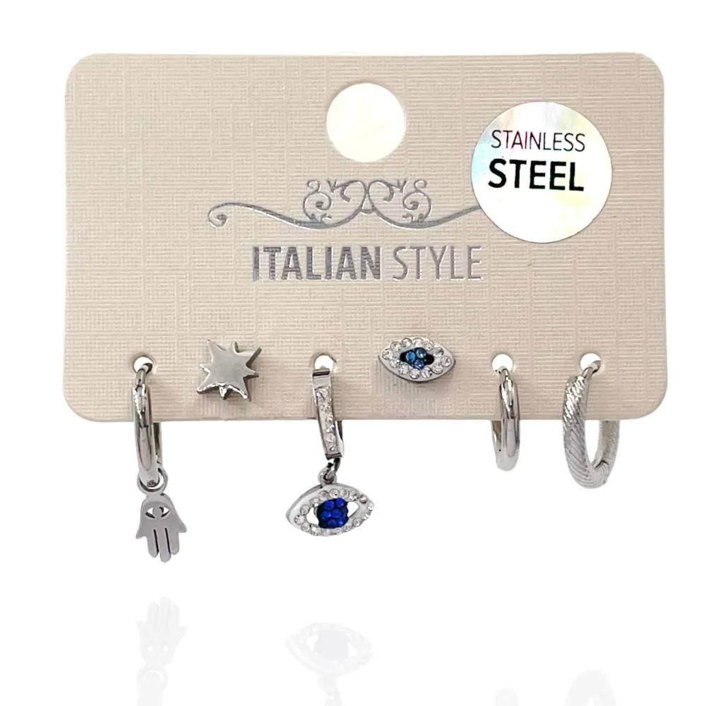 Occhi-Set 6pz Orecchini in Acciaio - OPA-450-431