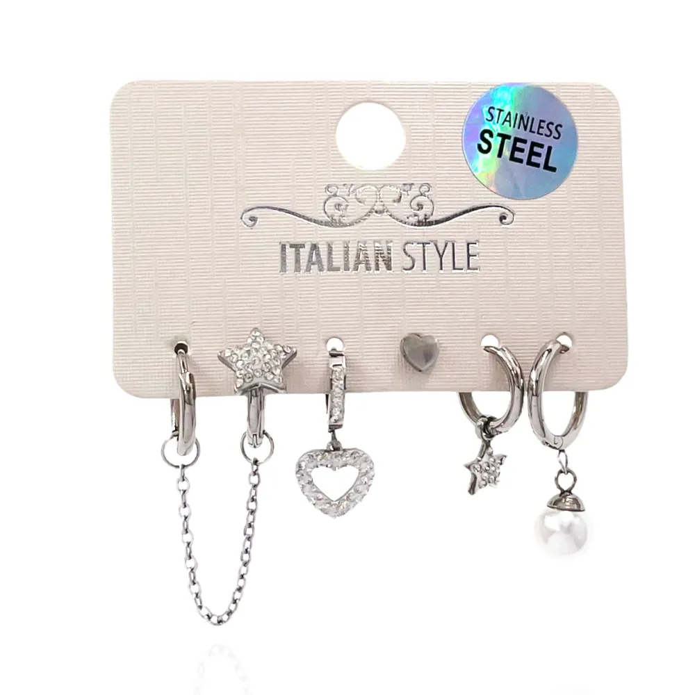 Stella e Cuore-Set 6pz Orecchini in Acciaio - OPA-450-432