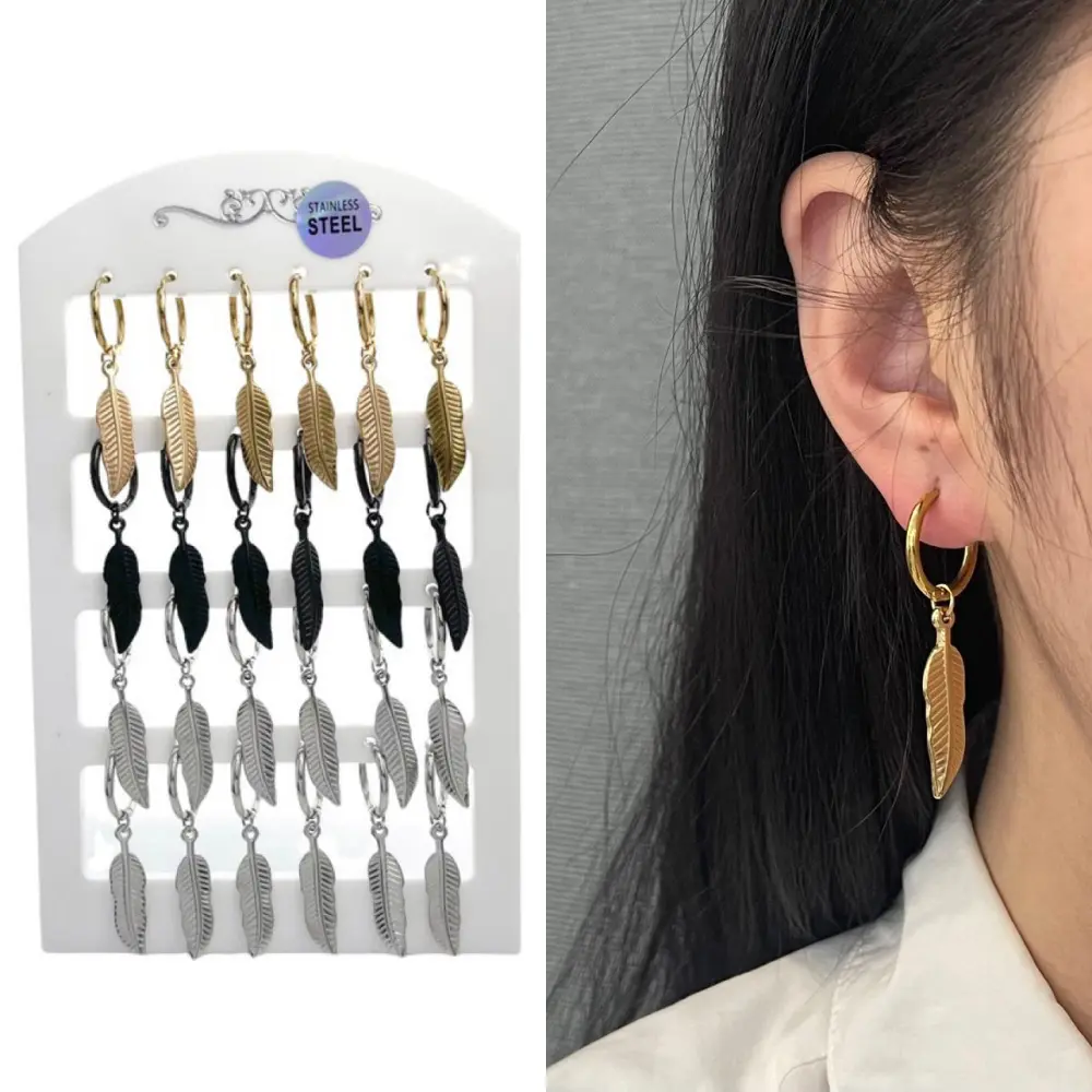 Piuma Grande-12 Paia Orecchini in Acciaio - OPA-450-469