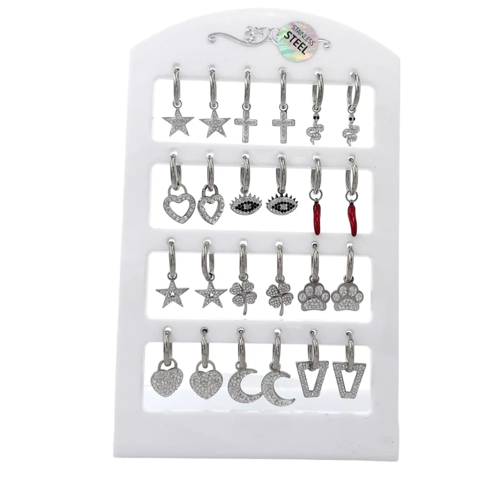 Cerchio con Pendenti Mix-12 Paia Orecchini in Acciaio - OPA-450-516