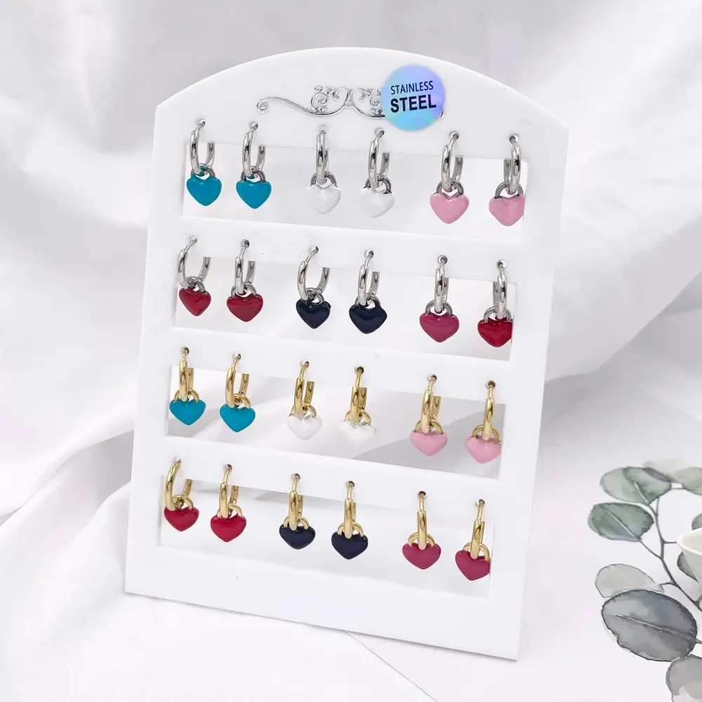 Cuore Smaltato Double face-12Paia Orecchini in Acciaio - OPA-450-540