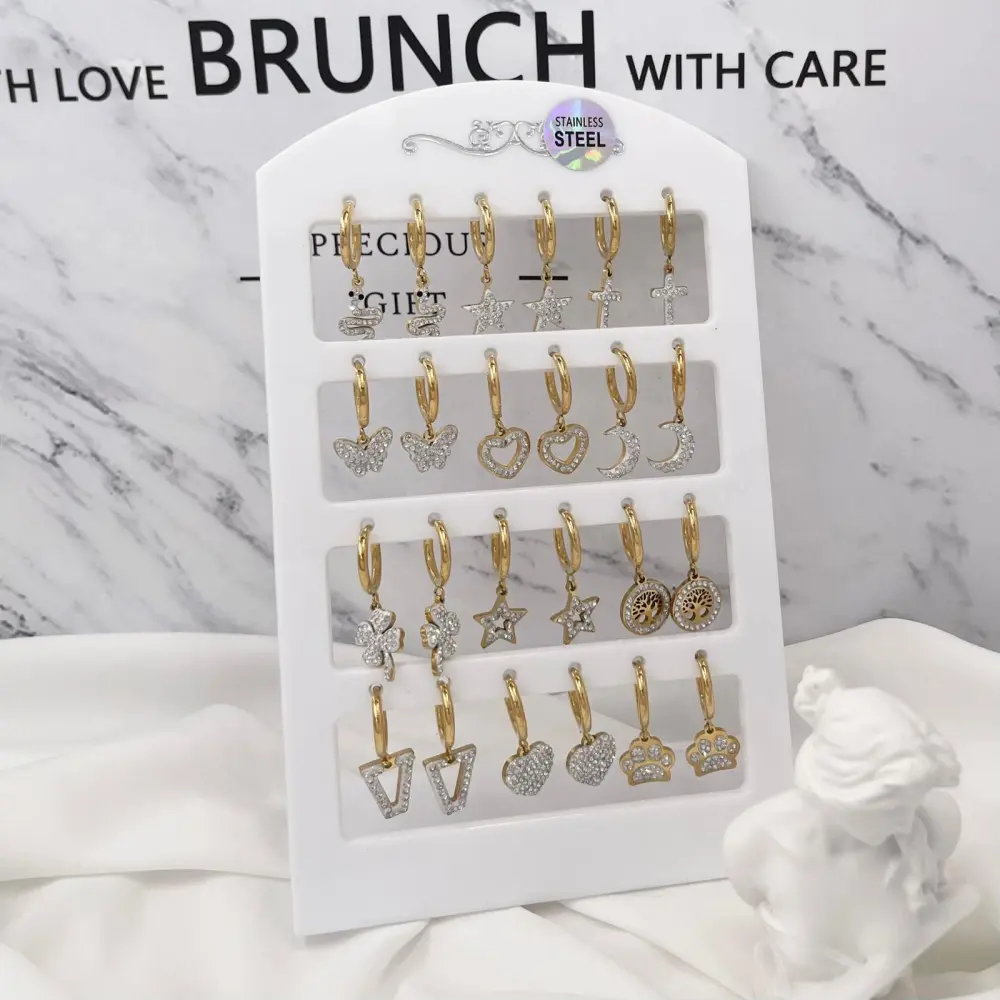 Cerchio con Pendenti Mix-12 Paia Orecchini in Acciaio - OPA-450-578