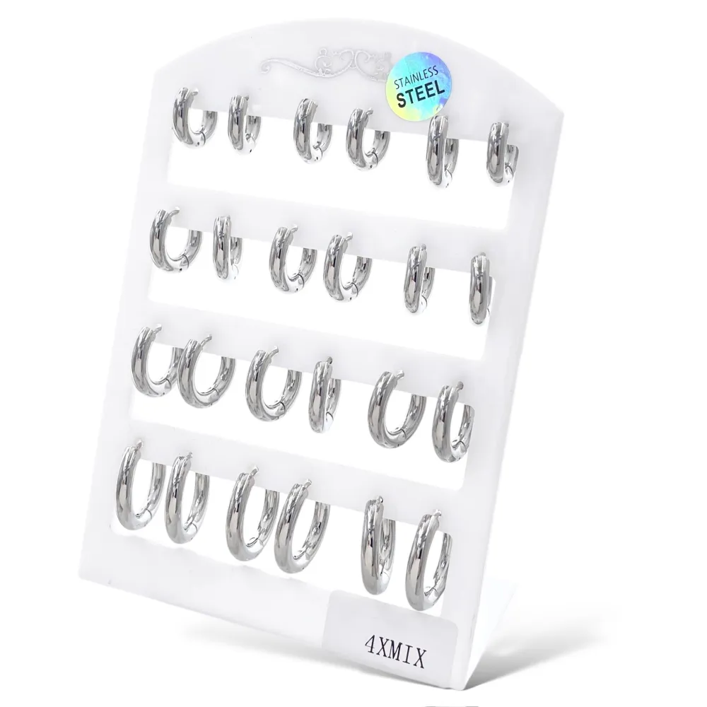 Cerchio 4mm diametro Scalare -12Paia Orecchini in Acciaio - OPA-450-690 4mmxmix