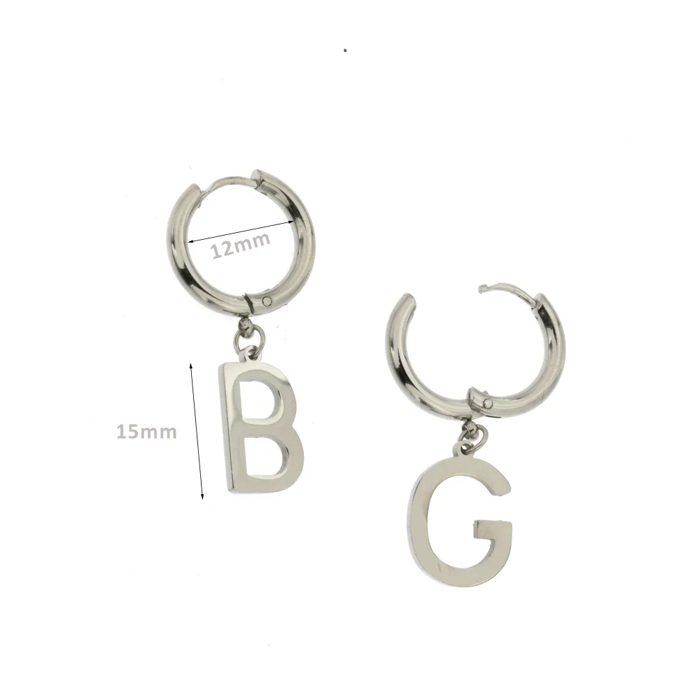 OPA-Iniziale 5014- 12 Paia Orecchini a Cerchio in Acciaio - OPA5015-Iniziale - 12 Paia Orecchini a Cerchio in Acciaio