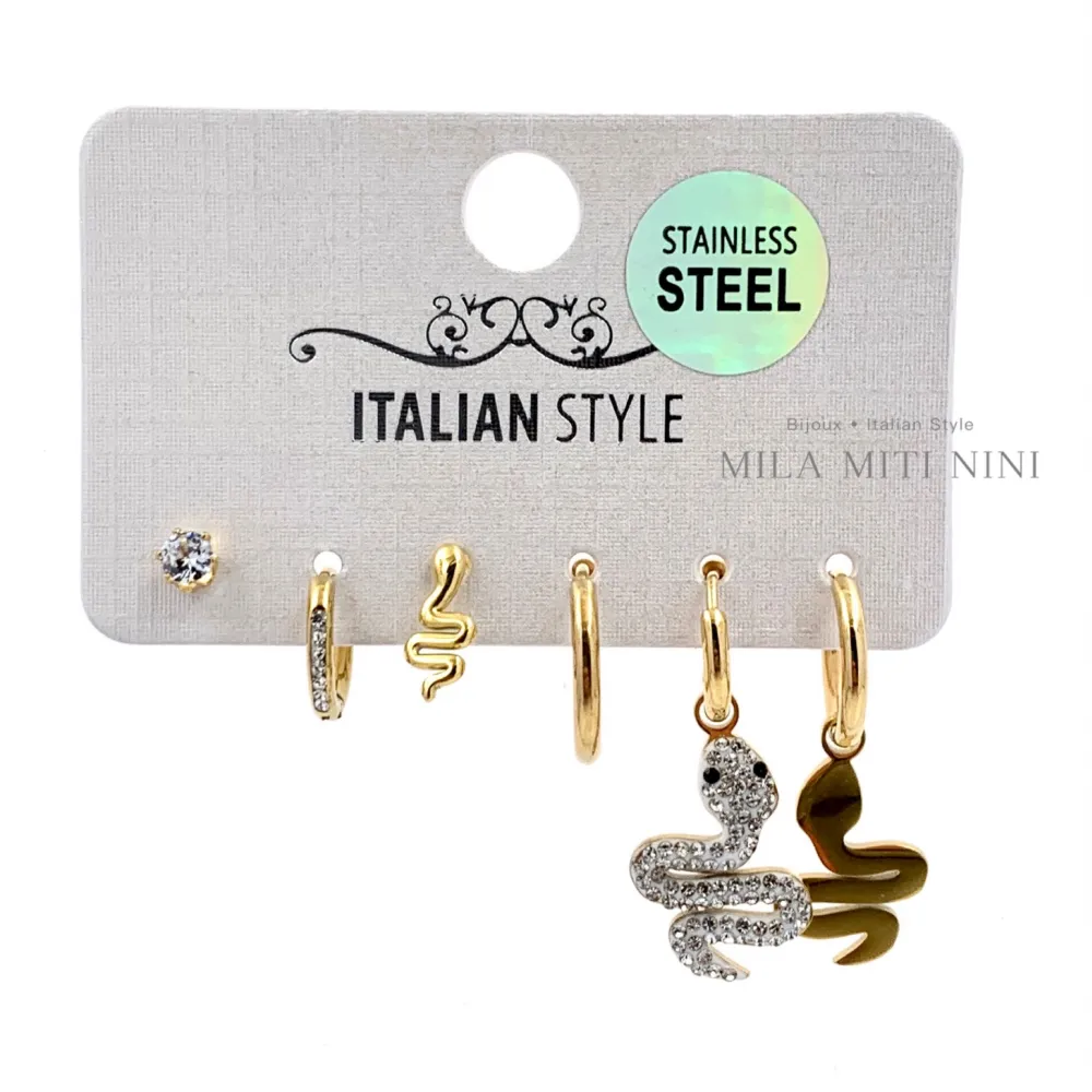Serpente con Strass-Set 6pz Orecchini con Zirconia - OPA6-450-422B