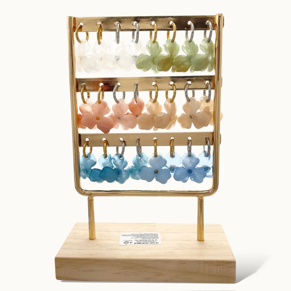 Cerchio con Fiore-12Paia Orecchini in Acciaio Incluso Espositore - OPA-732-332