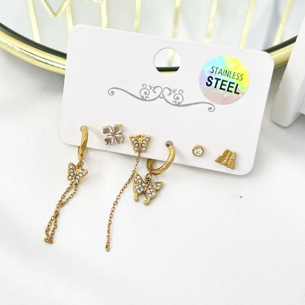 Farfalla-Set 6Pz Orecchini in Acciaio - OPA-736-09