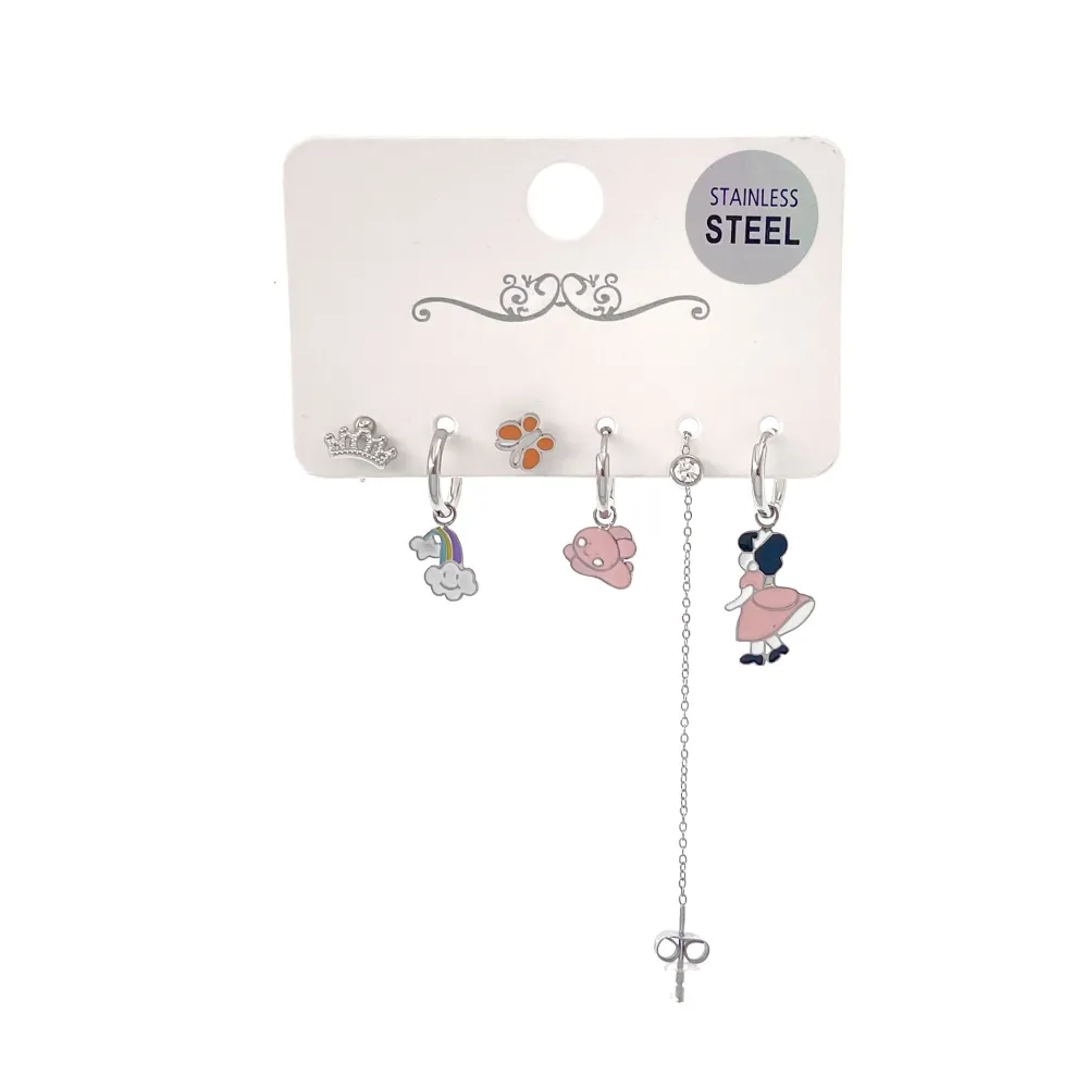 Bimba Coniglio Arco Baleno -Set 6pz Orecchini in Acciaio - OPA-736-11