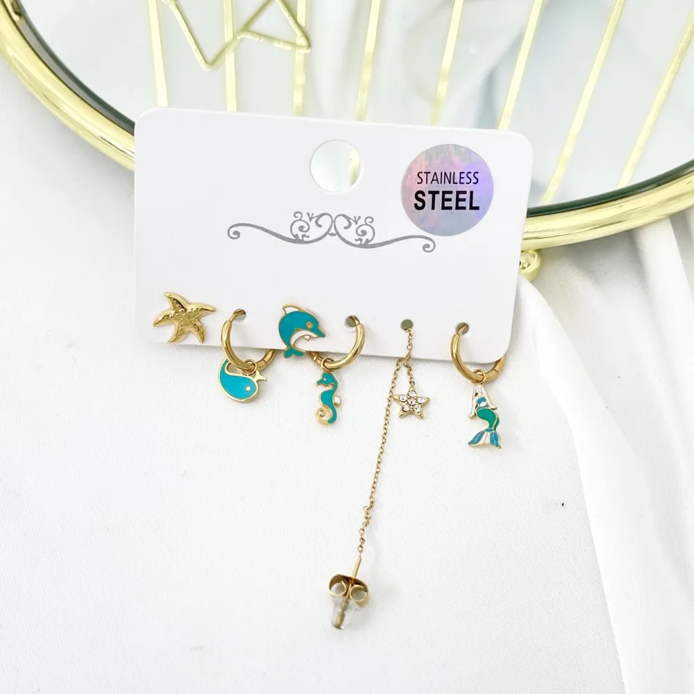 Delfino Mare-Set 6pz Orecchini in Acciaio - OPA-736-14