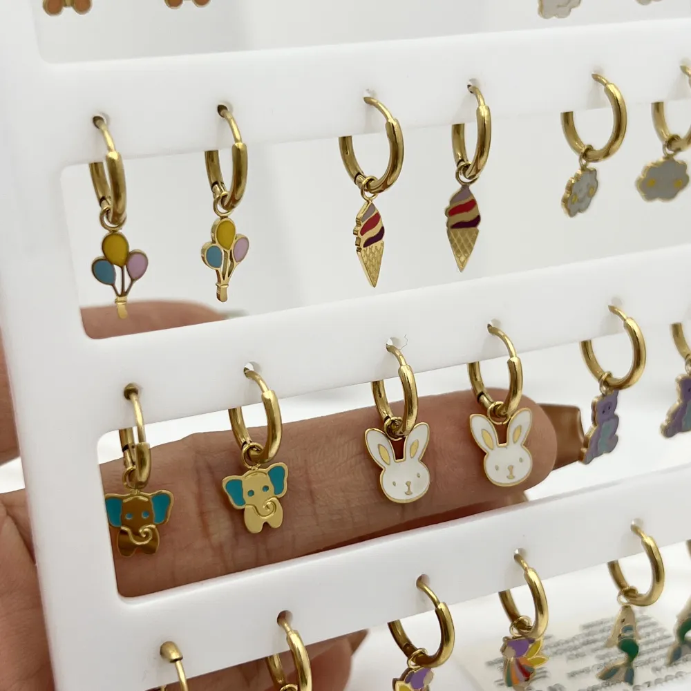 Cerchio con Pendenti Smaltati Favola-12Paia Orecchini in Acciaio - OPA-736-19