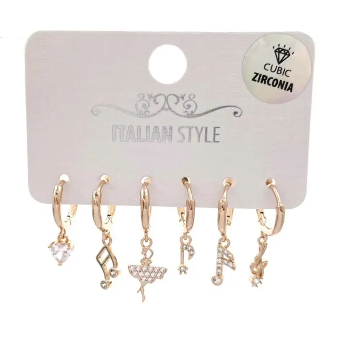 Ballerina Musica -Set 6Pz Orecchini con Cubic Zirconia - OPM-109-130