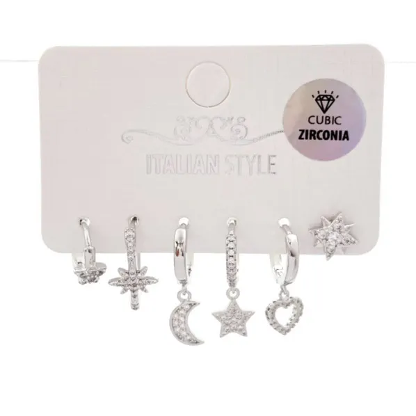Stella Luna -Set 6Pz Orecchini con Cubic Zirconia - OPM-109-146