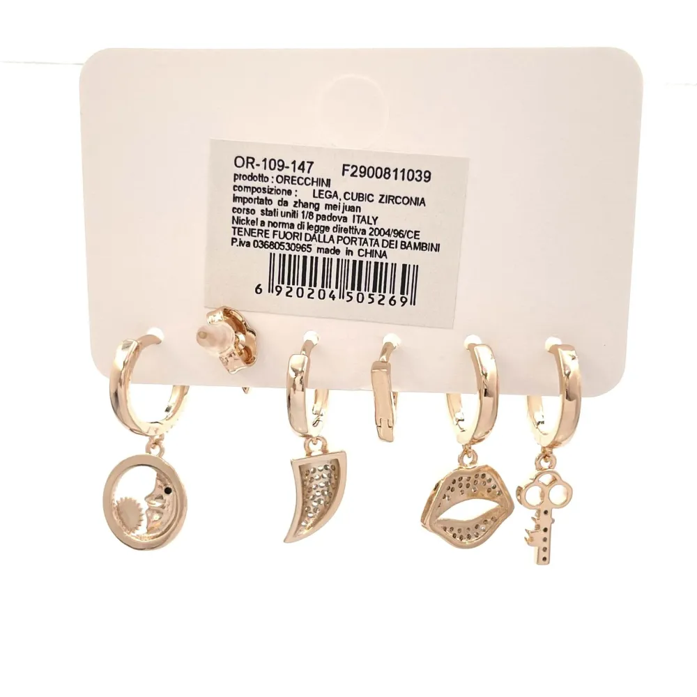 Labbra Chiave Cornino -Set 6Pz Orecchini con Cubic Zirconia - OPM-109-147