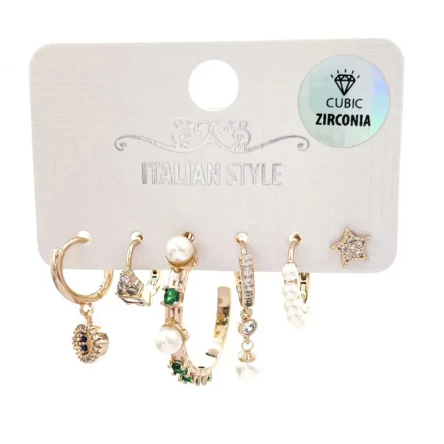 Occhi Perla -Set 6Pz Orecchini con Cubic Zirconia - OPM-109-154