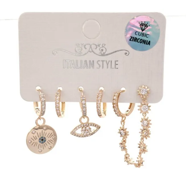 Occhi -Set 6Pz Orecchini con Cubic Zirconia - OPM-109-158