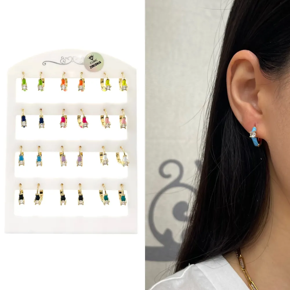 Cerchio Colorato con Punto luce-12 Paia Orecchini con Zirconia - OPM-426-52