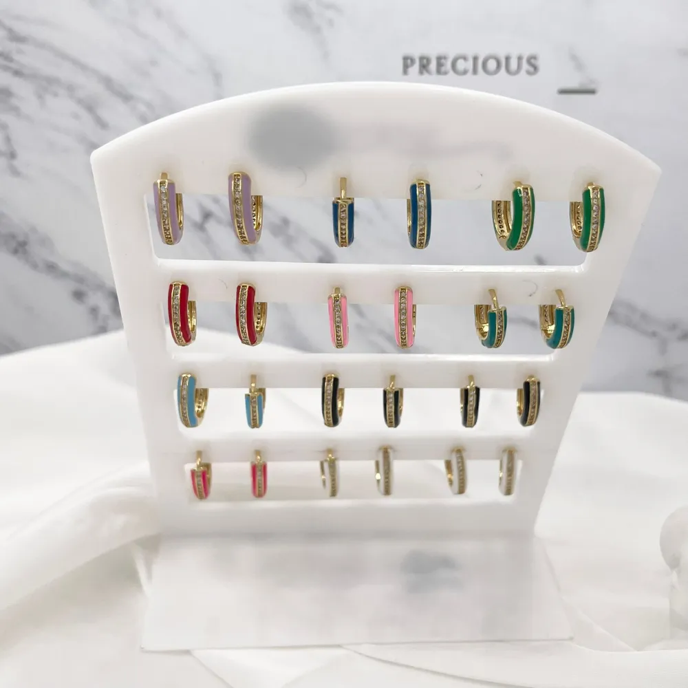 Cerchio Colorato con Strass-12 Paia Orecchini con Zirconia - OPM-426-56A