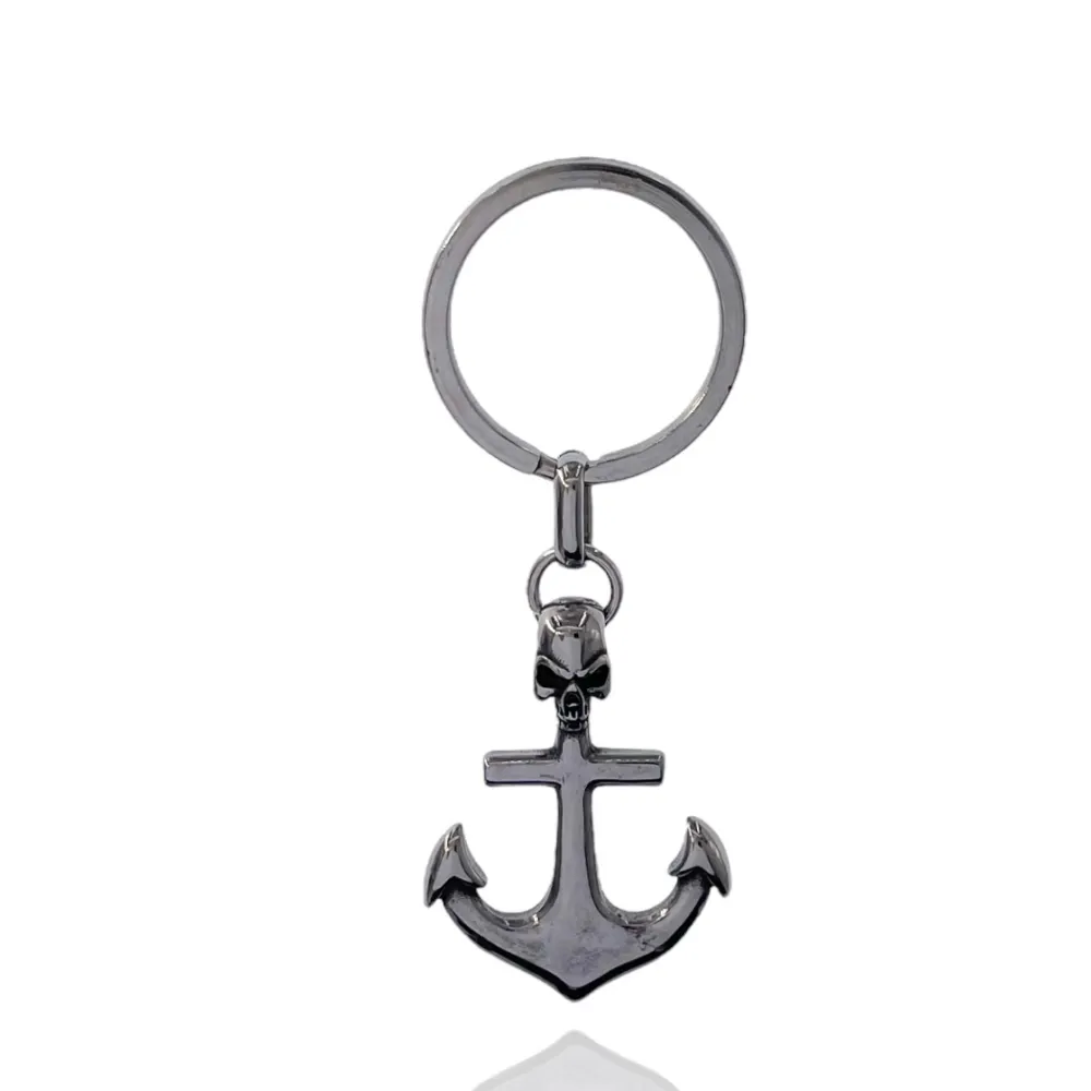 Ancora con Teschio-Portachiavi da Uomo in Acciaio - PKU-432-84